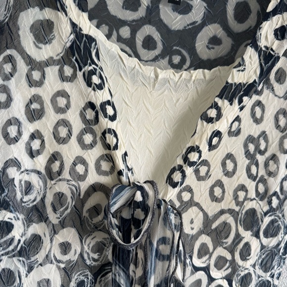 Komarov Crinkle Midi Dress Sheer Boho Blue Cream 2 Pc Layered Textured Stretch - Picture 5 of 15